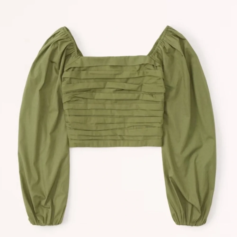 Abercrombie & Fitch Olive Green Long-Sleeve Ruched Bodice Puff Sleeve Top Size L